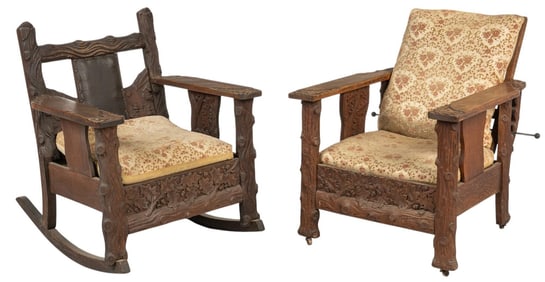 Set of (2) Vintage Carved Chairs