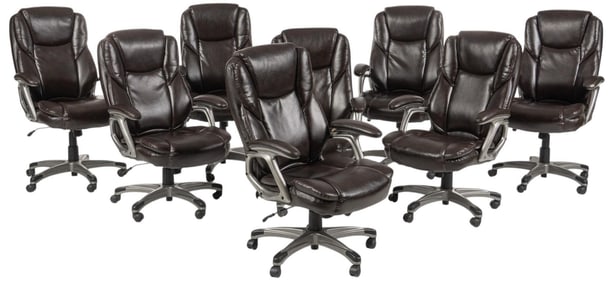 Set of (8) Leather Swivel Office Chairs