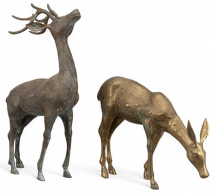 (2) Vintage Brass Deer