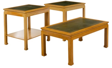 Set of (3) Leather Inlaid Tables