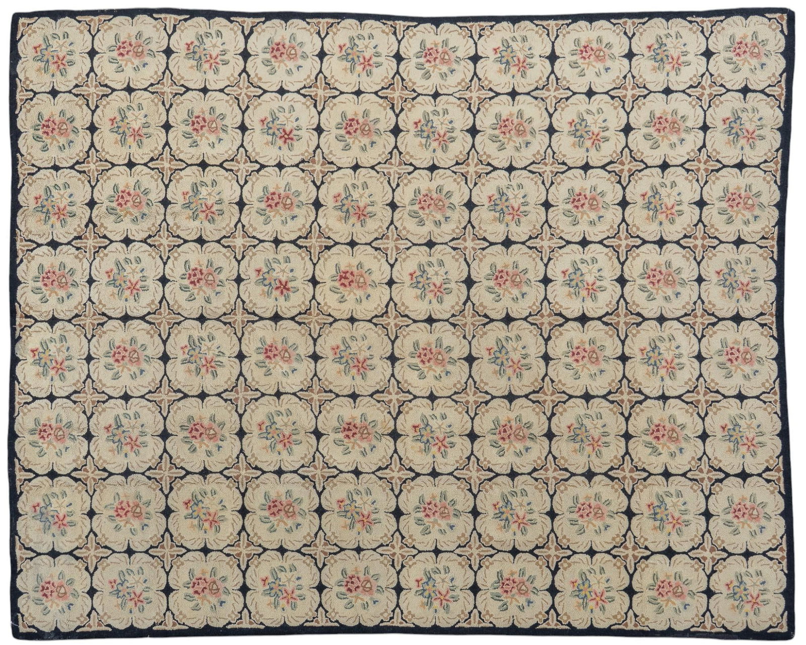 Handwoven Estate Rug, 9 ft. 10 in. x 8 ft.: Handwoven hook estate rug with floral motifs 9 ft. 10 in. x 8 ft. Provenance: Property from the home of a San Antonio, Texas lady