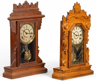(2) Wooden Mantel Clocks