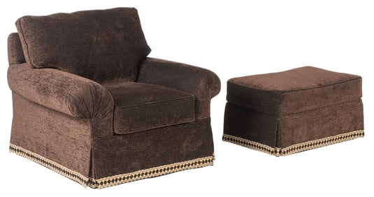 Brown Upholstery Chair and Ottoman