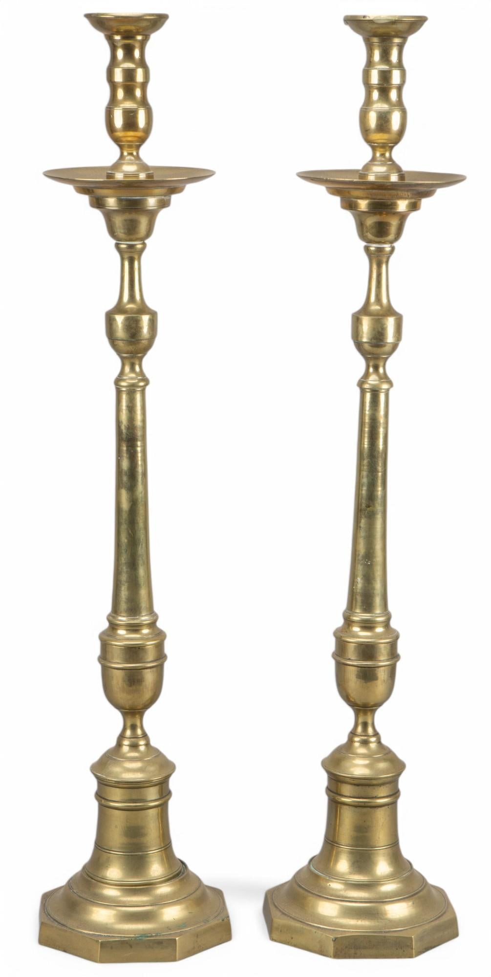 Pair of Brass Candlesticks: Pair of brass candlesticks height 34 in. x width 6 in. x depth 6 in.
