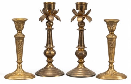 (2) Pairs of Vintage Brass Candlesticks