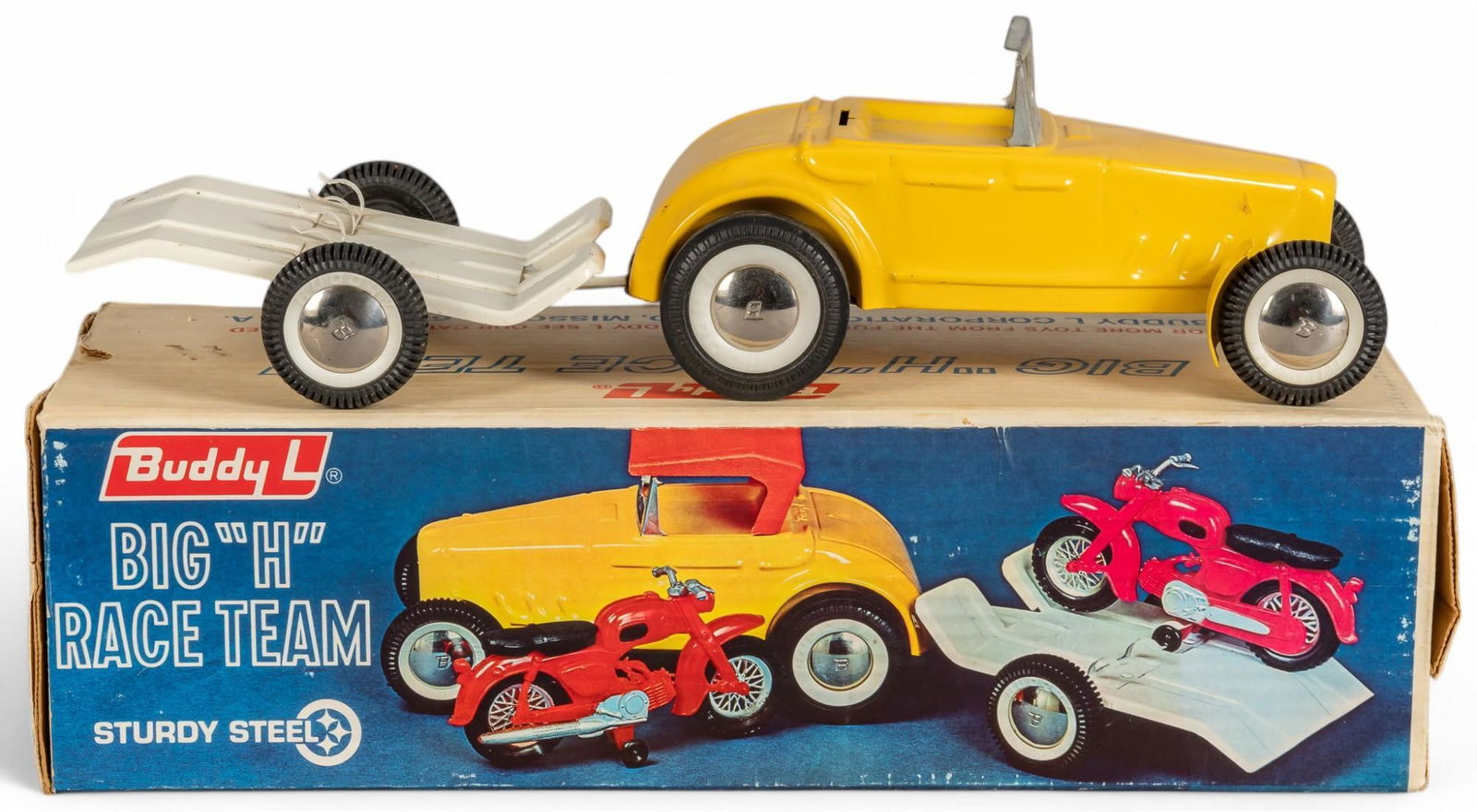 Vintage Buddy L Hot Rod Roadster Blue Pressed Steel Toy Car