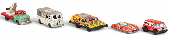 (5) Vintage Litho Tin Toy Cars
