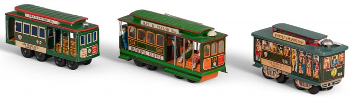 (3) Vintage Litho-Tin Cable Car Toys