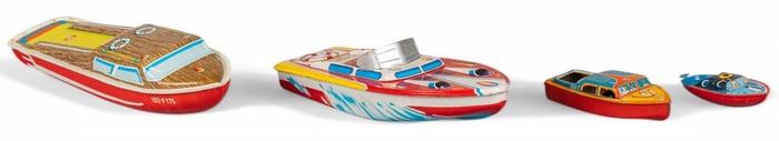 (4) Vintage Litho-Tin Toy Boats