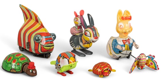 (6) Vintage Litho-Tin Animal Toys