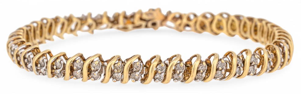 14K Gold Diamond Tennis Bracelet: 14K gold diamond tennis bracelet featuring 90 melee inlaid diamonds (approx. 2.7 ctw), marked "14K" Circumference: 7 in. Total weight: 11.5 g All diamond or stone details including