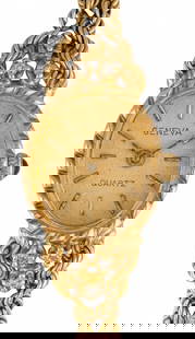 14K Geneva Watch: 14K gold Geneva watch featuring French rope chain with six inlaid melee diamonds, marked "14KT Gold" Circumference: 7 in. Total weight: 13.0 g All diamond or stone details including