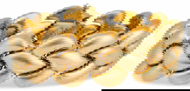 Italian 14K Bracelet: Italian 14K gold bracelet with woven motif chain, marked "14K Italy" Circumference: 7.75 in. Total weight: 21.87 g