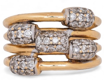 14K Three Band Diamond Ring