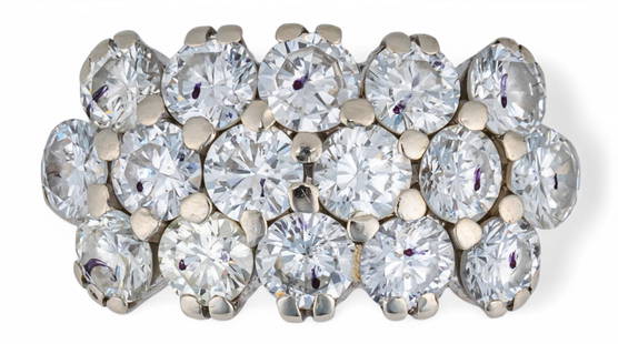 14K White Gold Diamond Array Ring: 14K white gold diamond array ring featuring 16 round cut diamonds (approx. 2.4 ctw), size 5.75, marked "14K Amron" Total weight: 4.5 g Provenance: Property from the collection of a