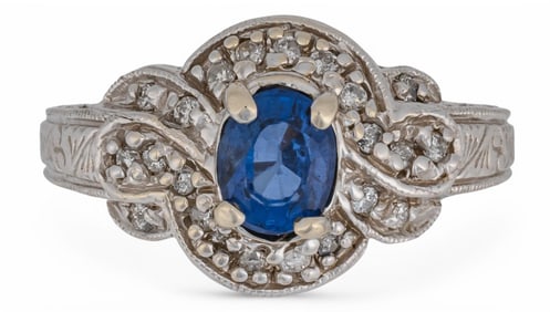 14K White Gold Sapphire Diamond Ring