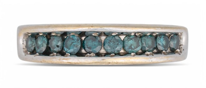 14K White Gold Blue Diamond Band