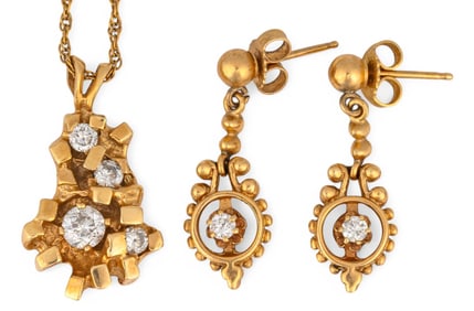14K Diamond Necklace and Earrings