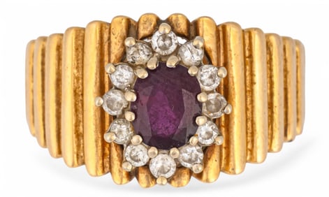 14K Ruby and Diamond Halo Ring