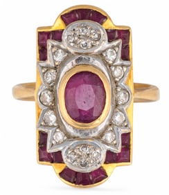 18K Art Deco Style Ruby and Diamond Ring