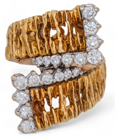 18K Gold Diamond Bypass Ring