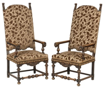 Pair of Upholstered Wooden Armchairs