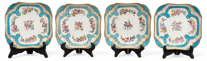 (4) Sevres Style Porcelain Square Dishes
