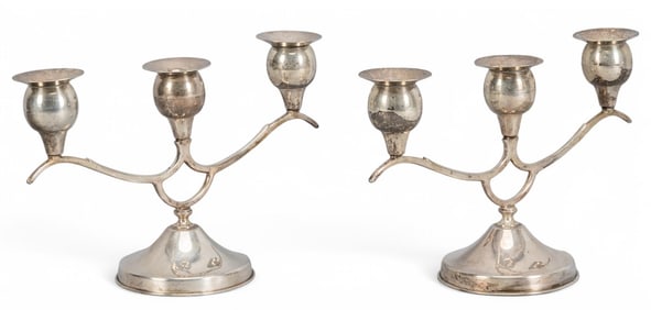 Pair of Mexican Sterling Silver Candelabras