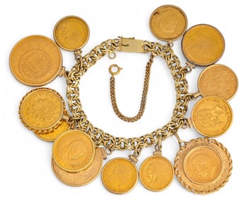14K Gold Coin Charm Bracelet