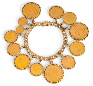 14K Mexican Gold Coin Charm Bracelet