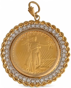 1986 $50 Gold Eagle Diamond Pendant