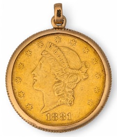 1881 $20 Liberty Head Double Eagle Pendant