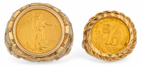 (2) 10K Gold Coin Rings