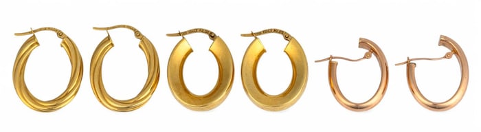 (3) Pairs of 14K Hoop Earrings