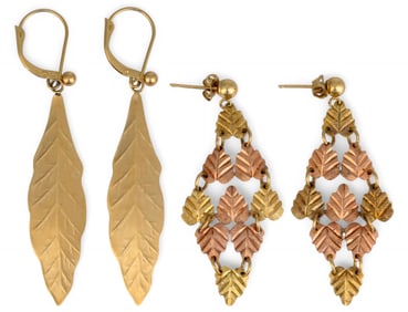 (2) Pairs of 14K Leaf Earrings