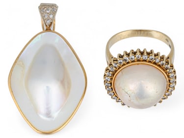 14K Pearl and Diamond Ring and Brooch