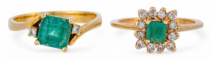 (2) Emerald and Diamond Rings