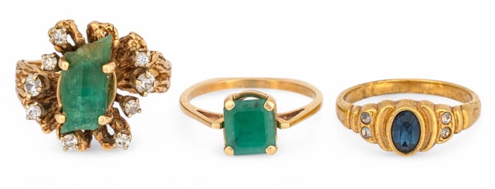 (3) 14K Diamond and Gemstone Rings