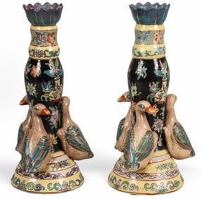 Pair of Chinoiserie Geese Candle Holders