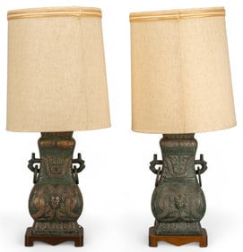 Pair of Chinoserie Bronze Table Lamps