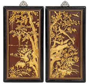 Pair of Chinese Giltwood Panels