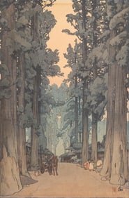 Hiroshi Yoshida, "Cryptomeria Avenue" Woodblock Print