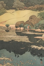 Hiroshi Yoshida, "In the Botanical Garden" Woodblock Print