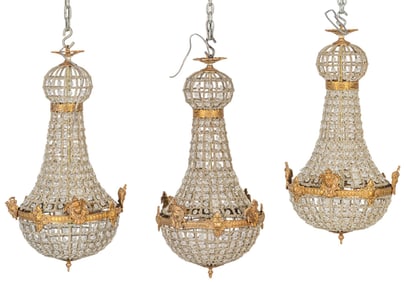 (3) Empire Style Beaded Chandelier