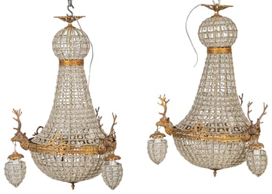 Pair of Empire Style Beaded Chandeliers