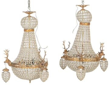Pair of Empire Style Beaded Chandeliers