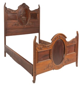 Victorian Eastlake Style Carved Wooden Bedframe