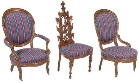 (3) Striped Upholstered Chairs
