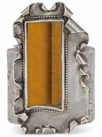 Brutalist Style Sterling Silver Tigers Eye Cuff