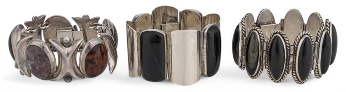 (3) Sterling Silver Onyx Bracelets